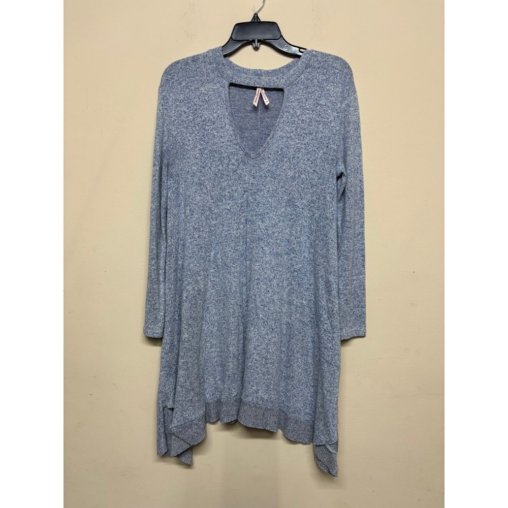 Poof! Blue Marled Asymmetrical Hem Tunic Top Dress Size Medium Long Sleeve‎